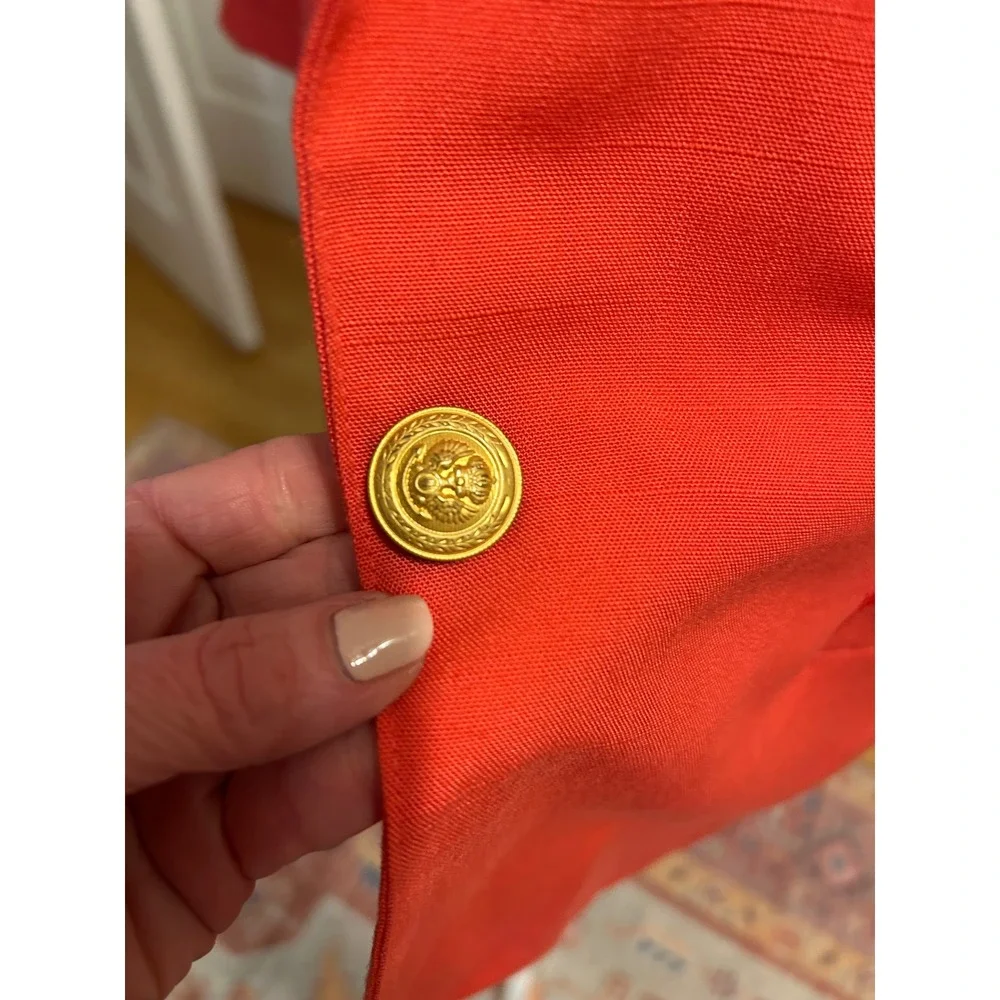 90s 80s coral oversized blazer‎ 3/4 sleeves powersuit gold button crest pocket